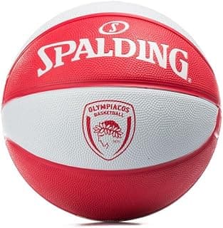 Spalding Euroleague Series Olympiacos Indoor & Outdoor White-Red Basketball with Butyl Bladder + Free Air Pin (White-Red) Size 7