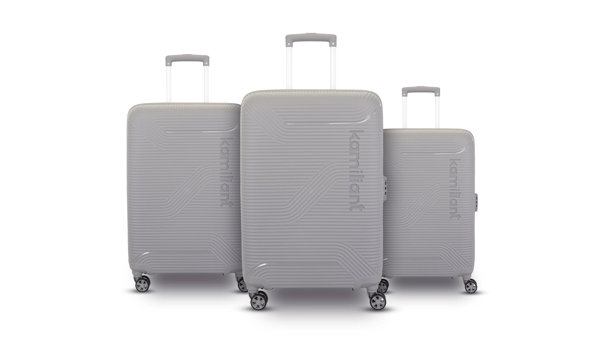 Kamiliant 3PC KAM Double 8 Spinner Wheels Hard Shell Suitcase Nexus DW Set Light Gry,Grey, Small, Medium and Large, 79 cm