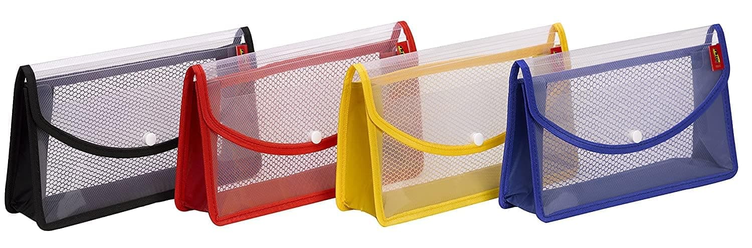 Peeplvalue Pack of 10 Clear Expanding Document Folder with Snap Button, Expanding Multipurpose, A5 Size Suitable for Cheque Books, Stationery Kits, Travel Kit, Vehicle Documents (Multicolored)
