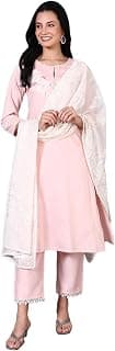 W for Woman Peach Printed Thread Embroidered A-line Kurta Set