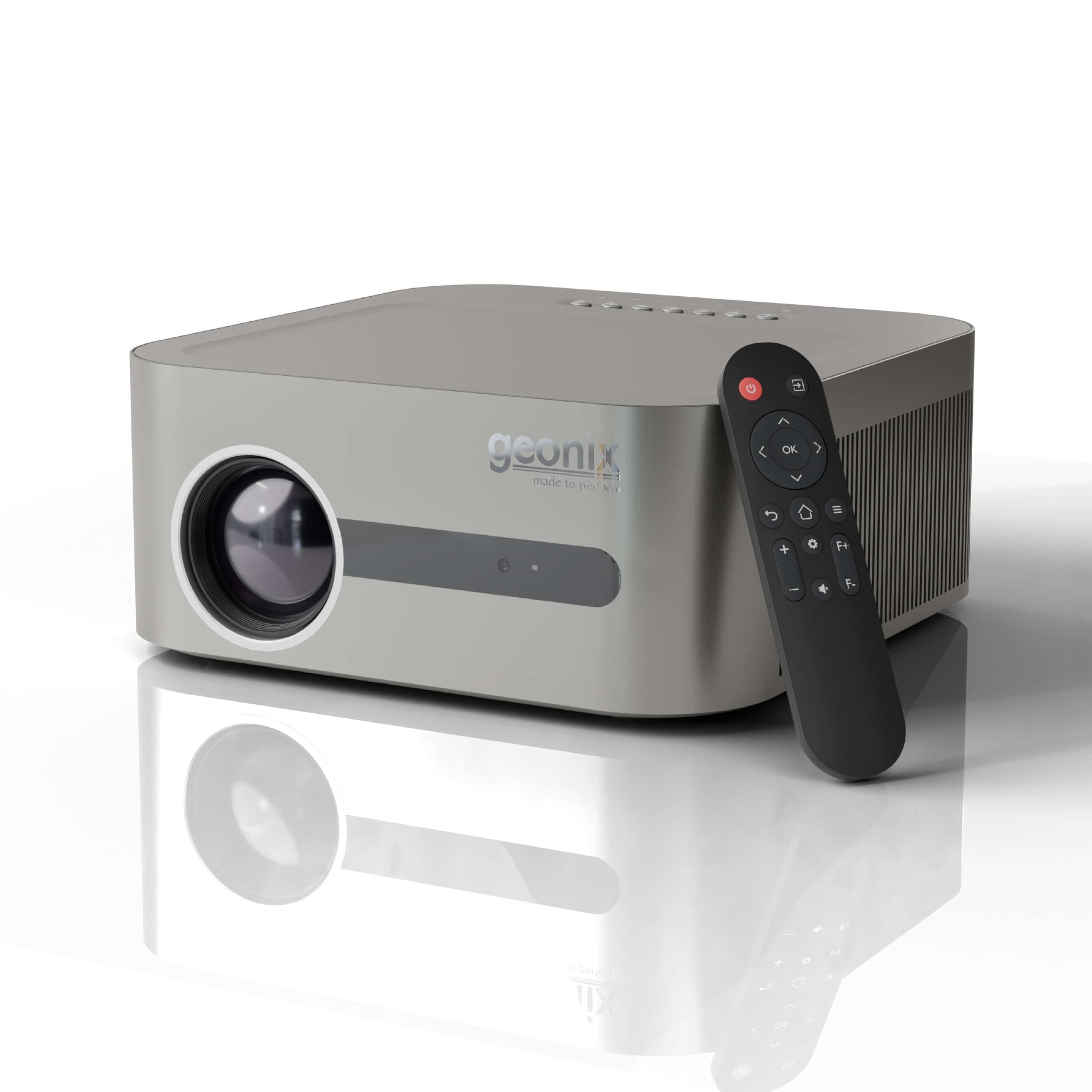 Geonix Vista V10 Smart Projector Full HD 1080p, 4K Decoding, 8000 Lumens, Auto Focus, Dual Band WiFi, 32GB Storage, Digital Keystone, 10W Speakers, 50,000H Lamp Life Cinema-Style Home Theater