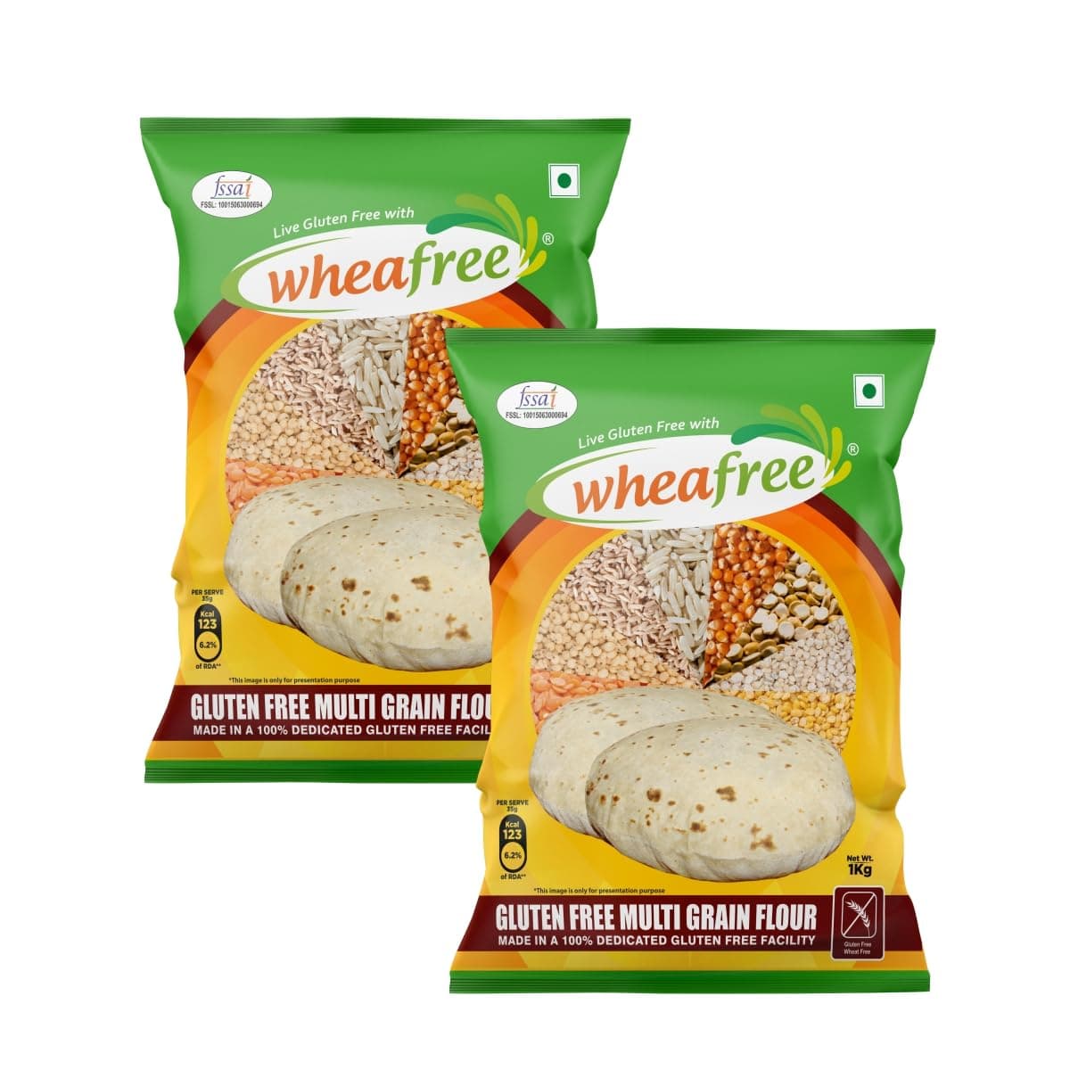 Wheafree Multigrain Gluten Free Flour (Pack of 2-1Kg each) | Soya Free | Lactose Free | Easy to Digest | Suitable for Celiacs |
