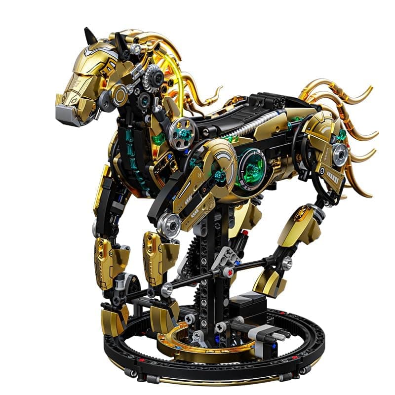 SKY LINE OCEAN Mechanical Horse Building Set with LED Light (1055+ PCS) – Steampunk Robotic Animal Model, Poseable STEM Construction Kit, Compatible Bricks Collectible Display Gift for Ages 14+