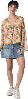 ONLY Women Floral Printed Tie-Up Neck Flared Sleeve Chiffon Top