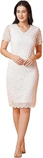 Globus Women White Self Design Bodycon Lace Knee-Length Dress-3638127001