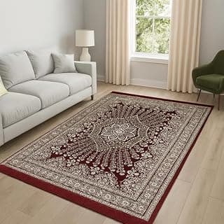 Premium Cotton Carpet & Rugs 5 X 7 Feet | Carpet/Rugs for Living Room/Floor Carpet/Area Rugs/Carpet for Bedroom, Hall, Kitchen/Kalin/Dari | Reactangular (Maroon)