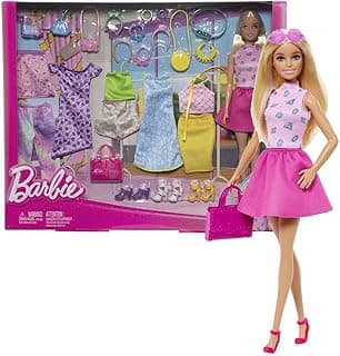 Barbie® Clothes and Doll, Kids Toys, Mix-and-Match Fashions and Accessories, Blonde Doll, Colorful Wardrobe, Gifts for Children