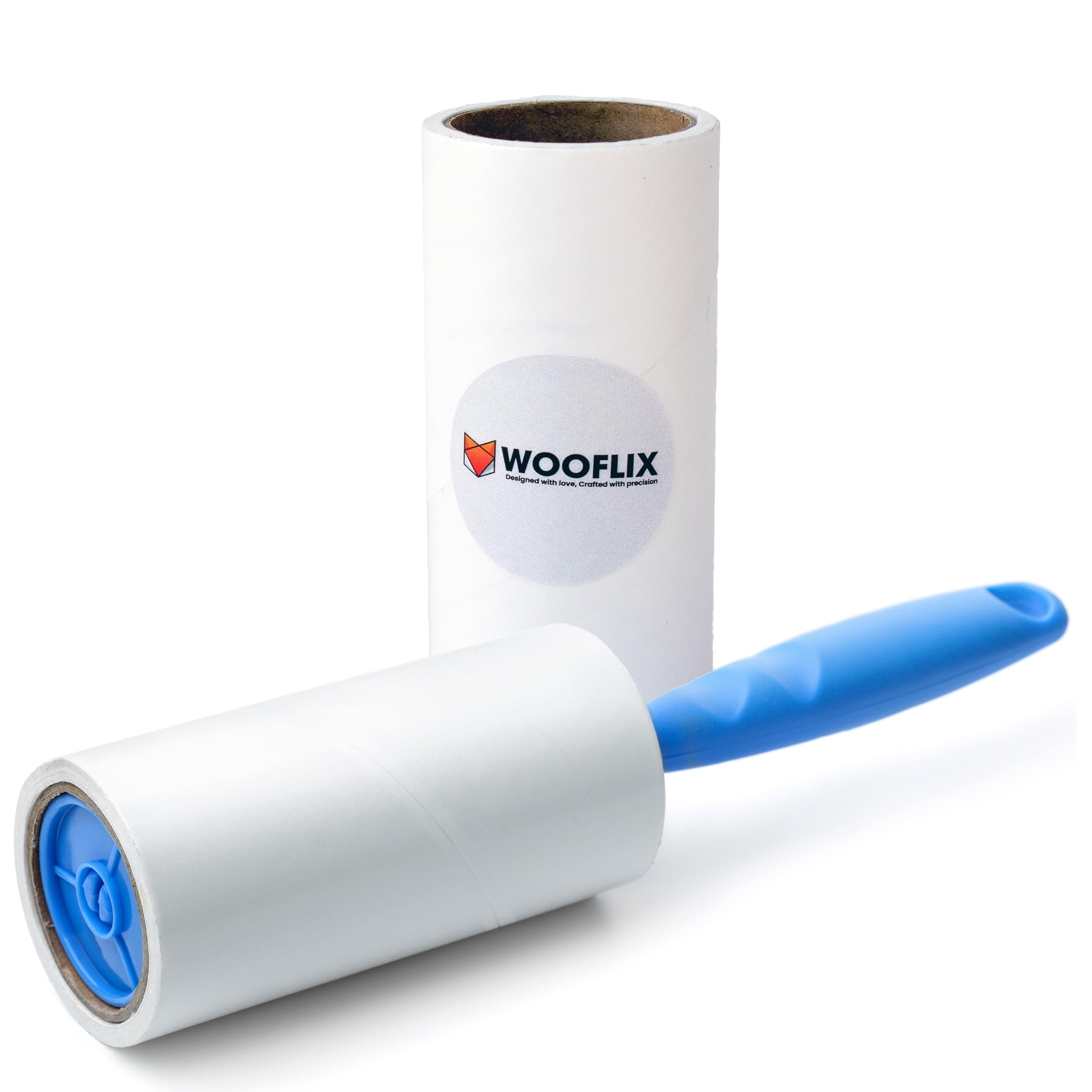 Wooflix Lint Remover with Handle, Protective Cover, and 2 Refills (120 Sheets) - Sticky Roller Brush for Clothes, Furniture, Carpet, Pet Fur, Dust, and Dirt (2 Refills 120 Sheets)