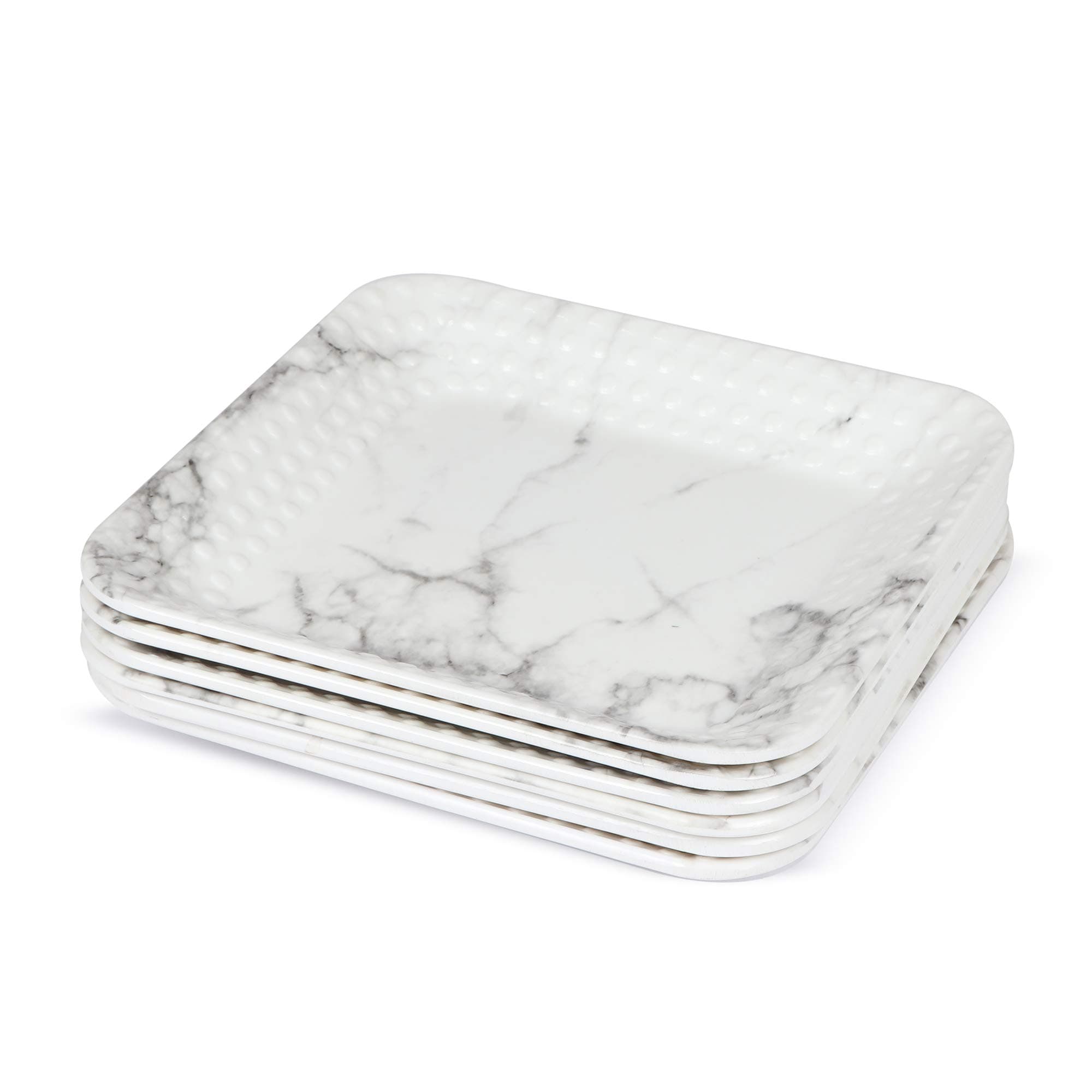 Golden Fish Marbel Printed Melamine Square Snacks/Starters Small Dinner Plates (Set of 6; 8 Inch)