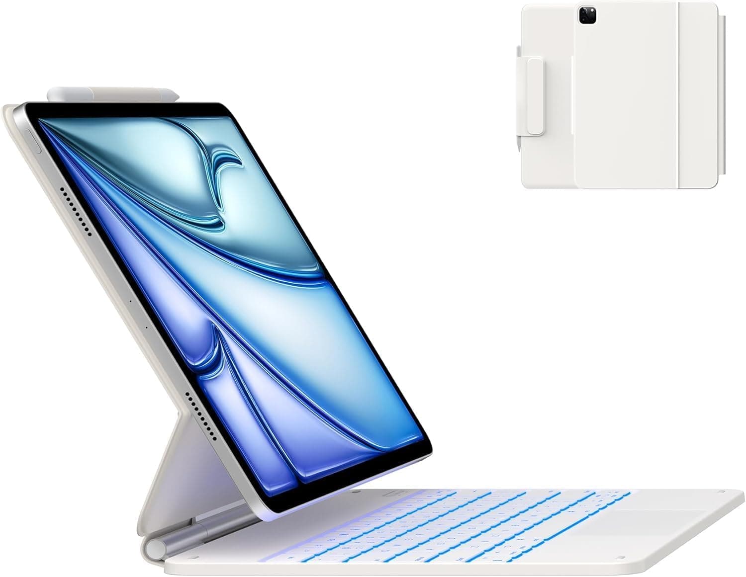 typecase Edge for iPad Air 13 (M4/M3/M2, 2026/2025/2024) & Pro 12.9 (6th/5th/4th/3rd) with 11-Color Backlit, Precision Trackpad, Magic Floating Keyboard (NOT FIT to Pro 13 (M5/M4) -White'26