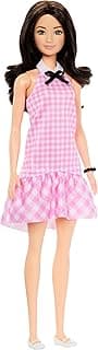 Barbie Fashionistas Doll #224 with Black Wavy Hair, Pink Gingham Dress & Accessories, 65th Anniversary Collectible Fashion Doll