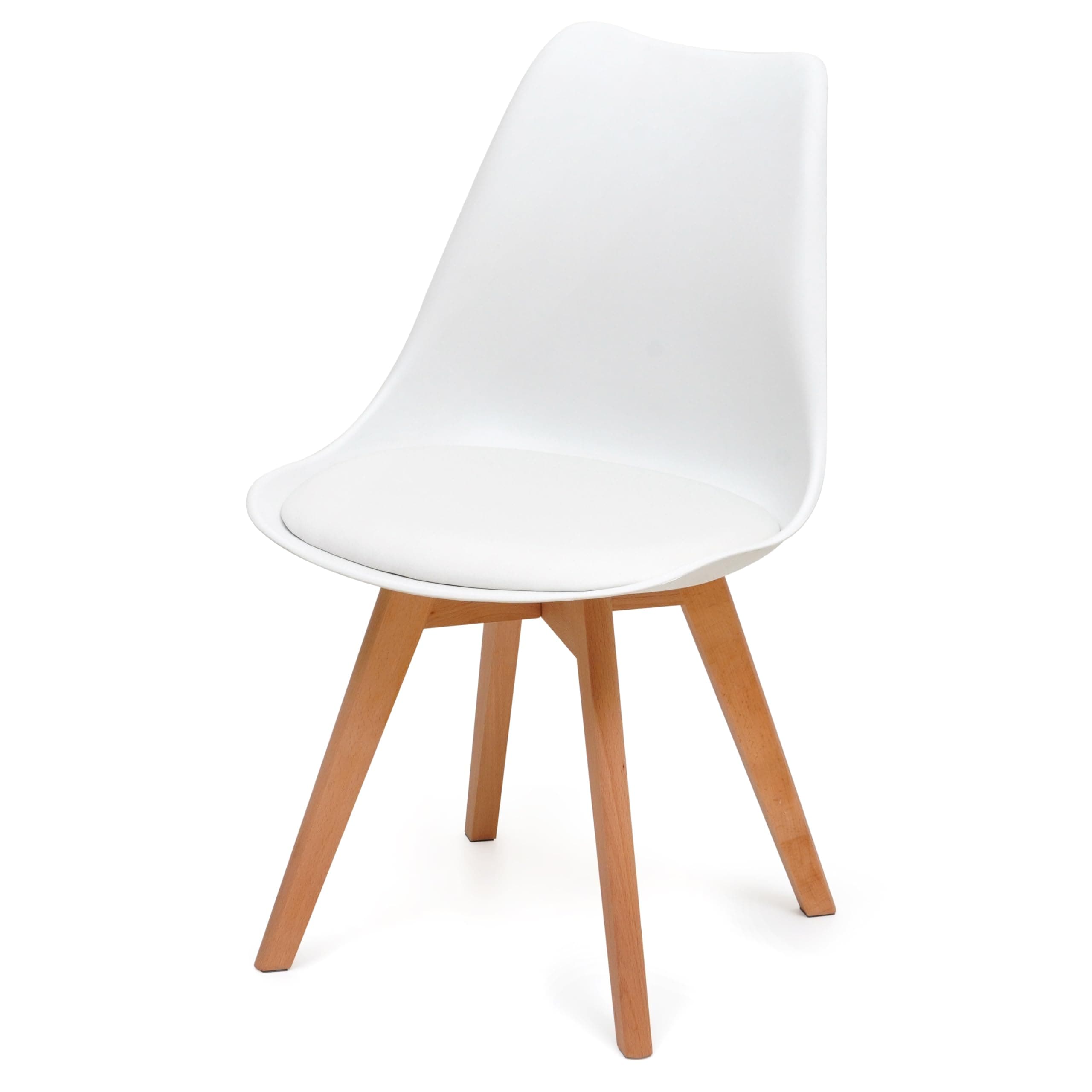 Livzing Dining Chair with Cushioned Pad Seat Modern Classic Style Molded Plastic Solid Chair with Wooden Legs Suitable for Home, Kitchen, Garden, Living Room, Office, Lounge & Reception - White