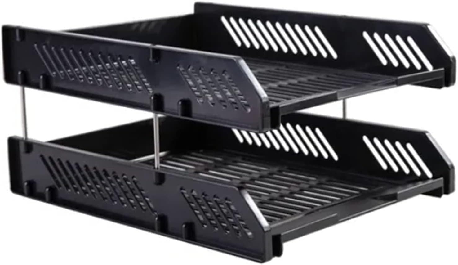 Quickwell 3 layer file rack ABS plastics for office home Plastic Foldable Office Desk Accessories Files Papers Divider Rack Storage Tray Stand (3 Layer Plastic Black, Tiered Shelf