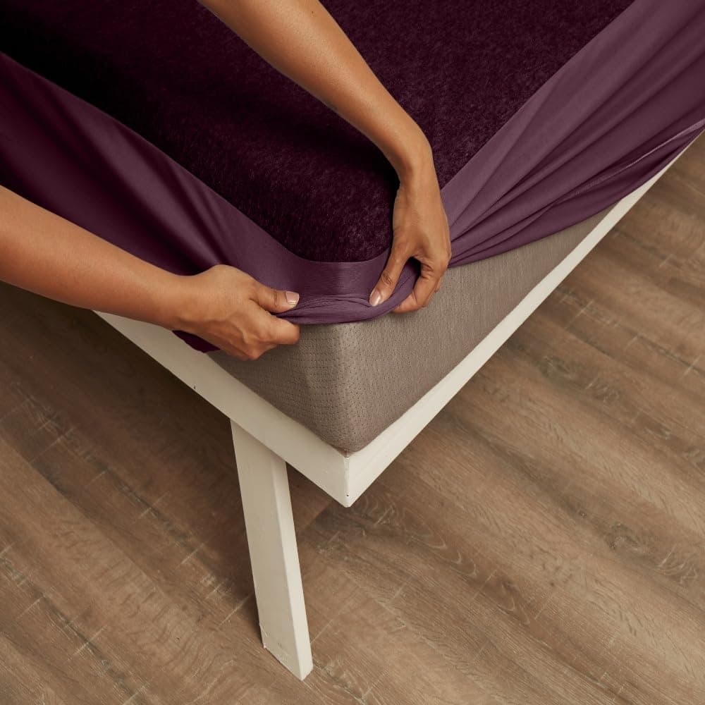 Wakefit Cotton Feel Ultra Soft Waterproof Mattress Protector|Breathable - Hypoallergenic Mattresses Cover 72" x 48" - Diwan, Beetroot, Purple