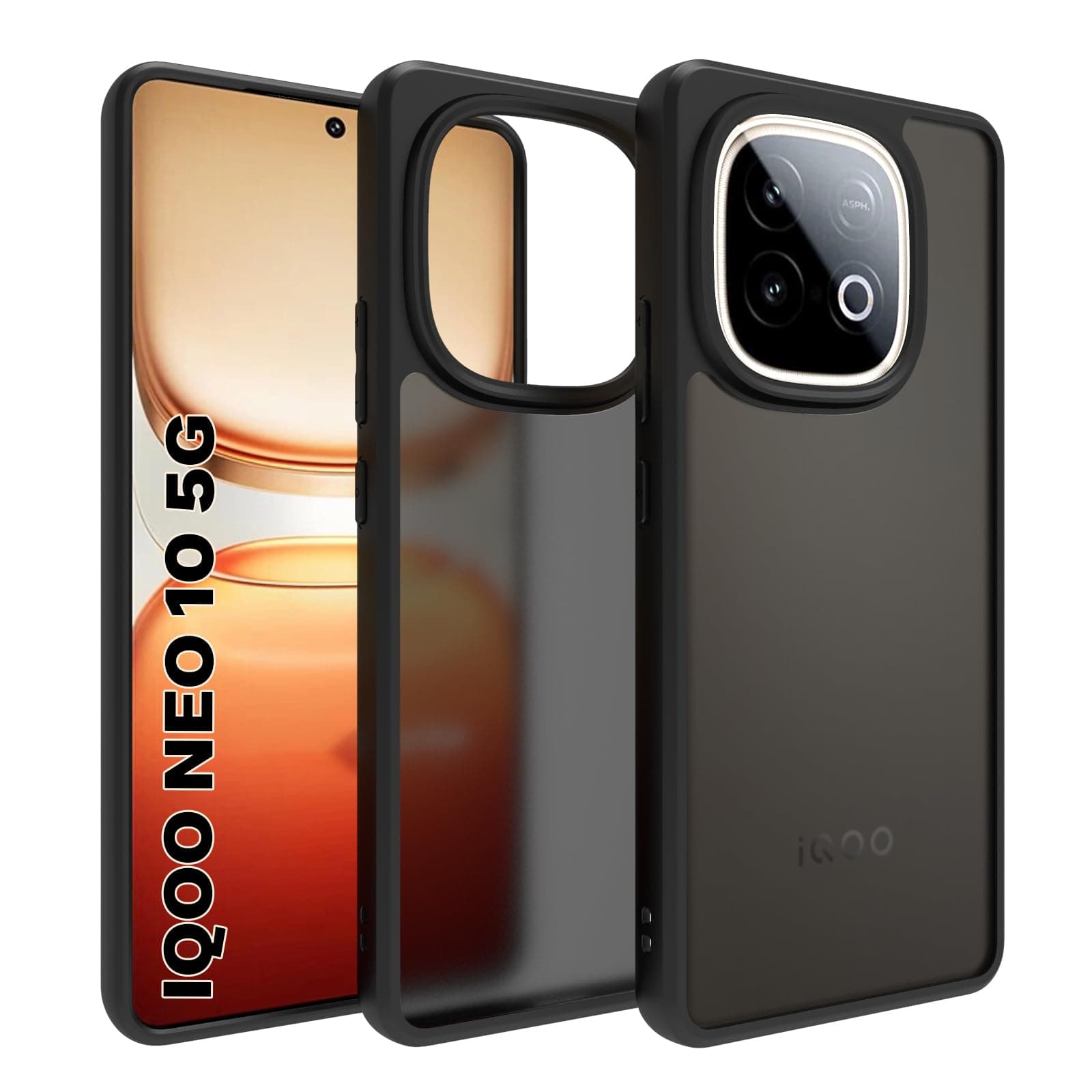 RIGGEAR Shockproof Sleek Hybrid Armor Back Cover Case for iQOO Neo 10 5G (Smoke Black Matte PC and Black TPU Bumper)
