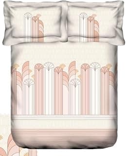 Portico Adore Art Deco Bedsheet Set, Cream with Pink Floral Pattern, King Size, Spring Summer 2025 Collection