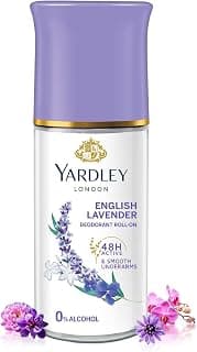Yardley London English Lavender Underarm Deodorant Roll On | With Licorirce Extract & Floral Extracts | Smooth & Eventoned Underarms | 72 H Long Lasting Floral Scent| 0% Alcohol & Dermat Approved | For Women | 50ml