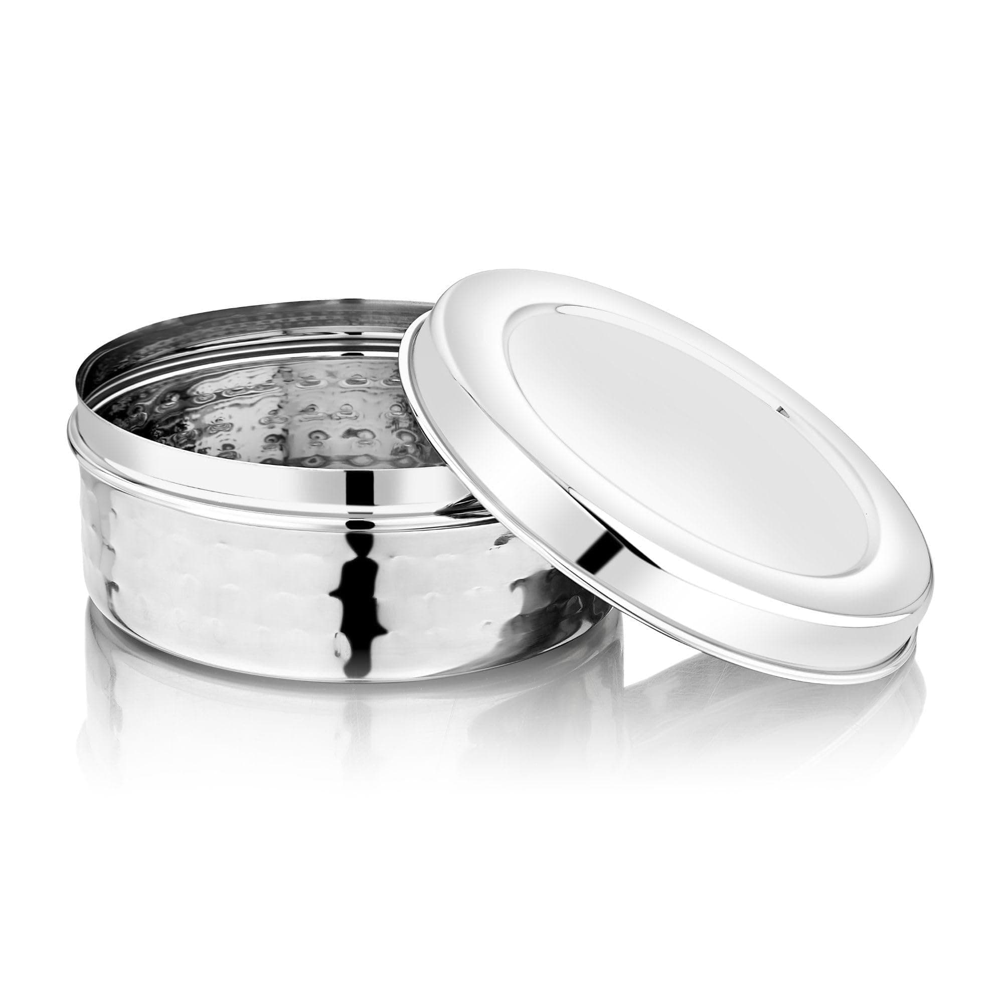 Vinod Hammered Stainless Steel Puri Dabba | 1500ml Capacity, 18.5cm Dia | Hammered Finish Multipurpose Stainless Steel Flat Storage Container for Puri, Snacks, Dry Food, Tiffin & Travel Use