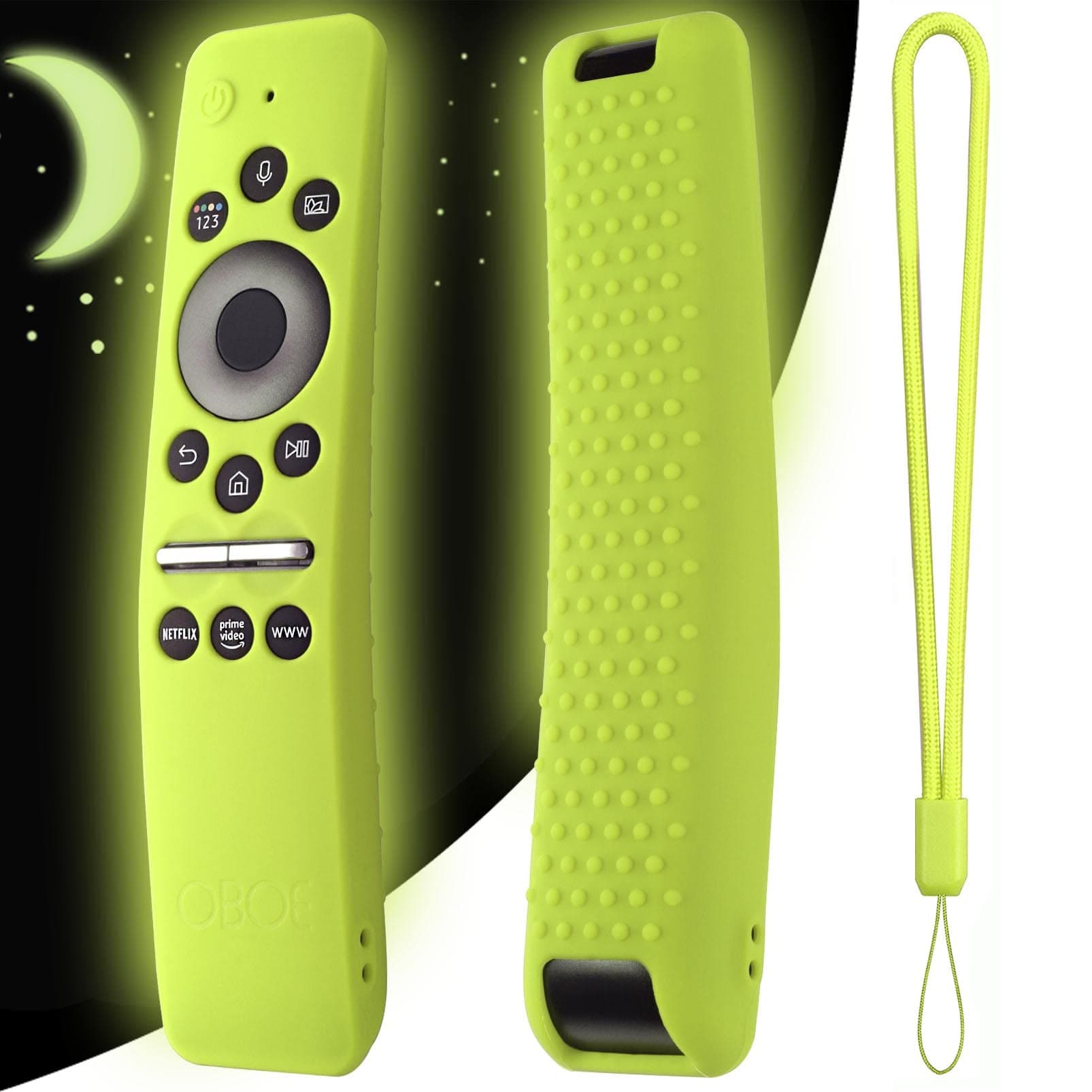 Oboe Silicone TV Remote Cover Compatible with Samsung Smart TV BN59-01312A QLED 8K 4K - Protective Case with Loop (Glow in Dark Green) [Remote NOT Included]