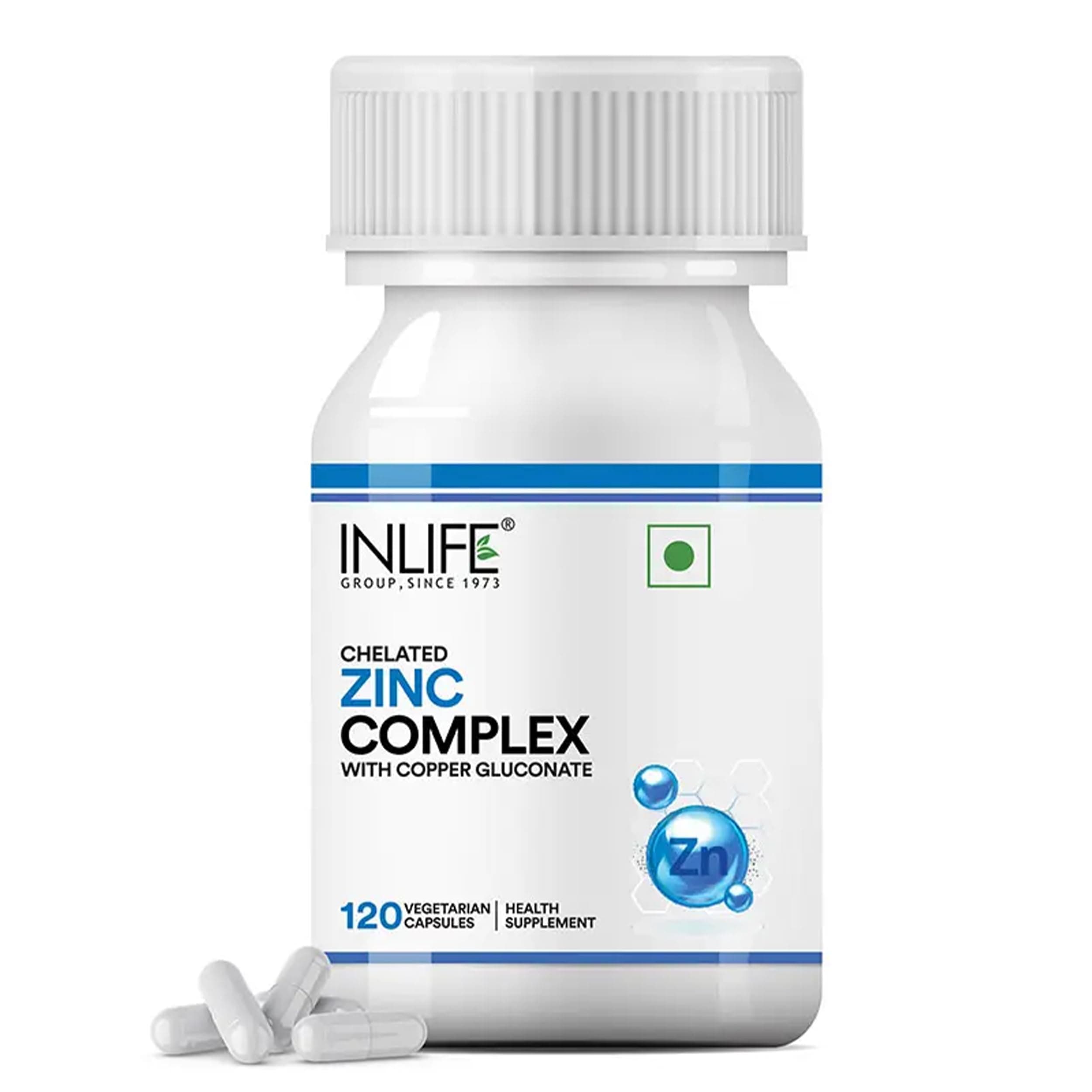 INLIFE Zinc Picolinate with Copper Gluconate Complex, Immunity Skin & Digestion Support Supplement, Overall Wellness, Men Women, 120 Veg Capsules (Pack of 1)