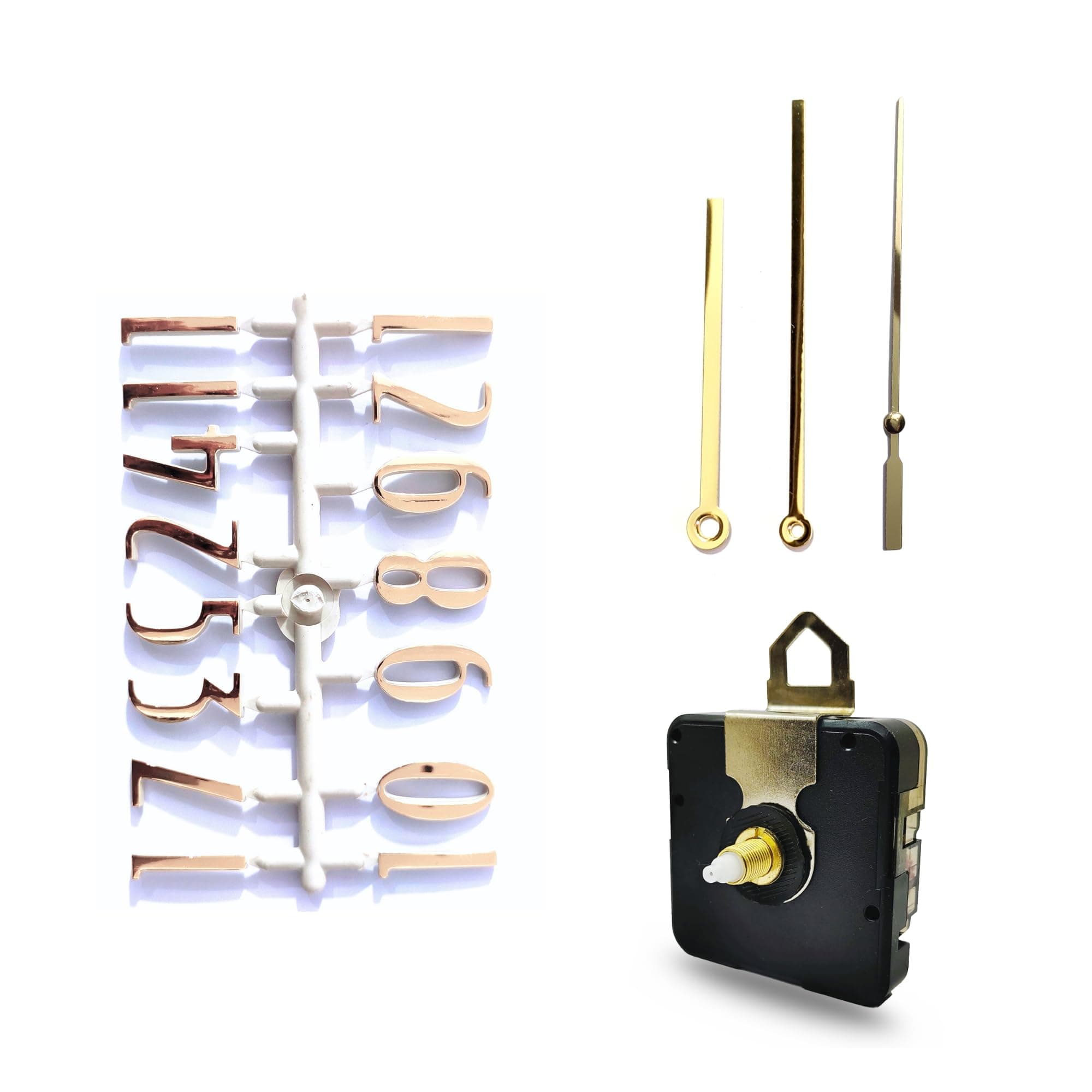 Epoxy Fusion Wall Clock Silent Movement 18mm, Numbers, Numerical Clock Mechanism, Metal Hands & Numbers, DIY Clock Mechanism Kit, Clock Mechanism Set with Numbers and Hands (Gold State Pati)