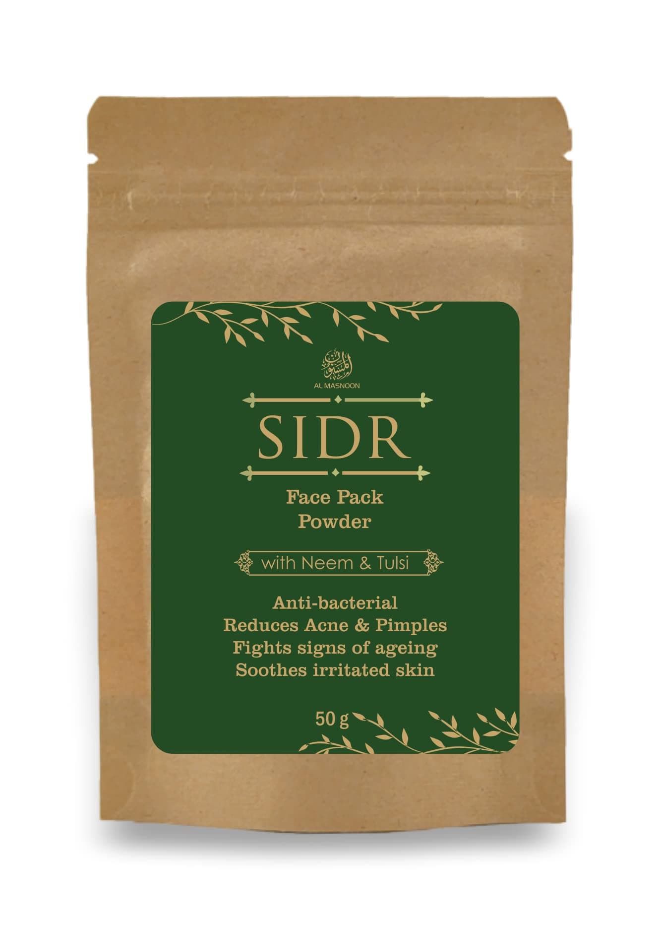 AL MASNOON Sidr Face Pack with Neem & Tulsi 50g / anti-bacterial/soothes irritated skin