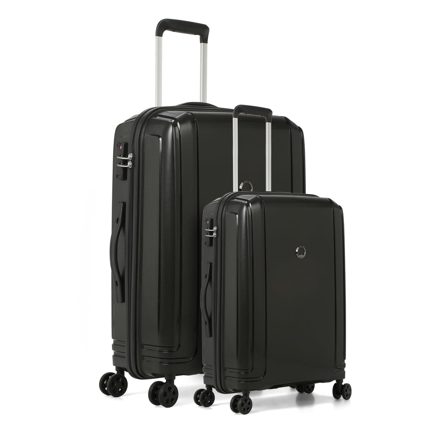 DELSEY PARIS Brisban Range The Set of 2 Luggage 55 Cms + 75 Cms (Small) & Large Size Polypropylene 8 Spinner Wheels Black Hardside Trolley Bag, Suitcase, Lugguage