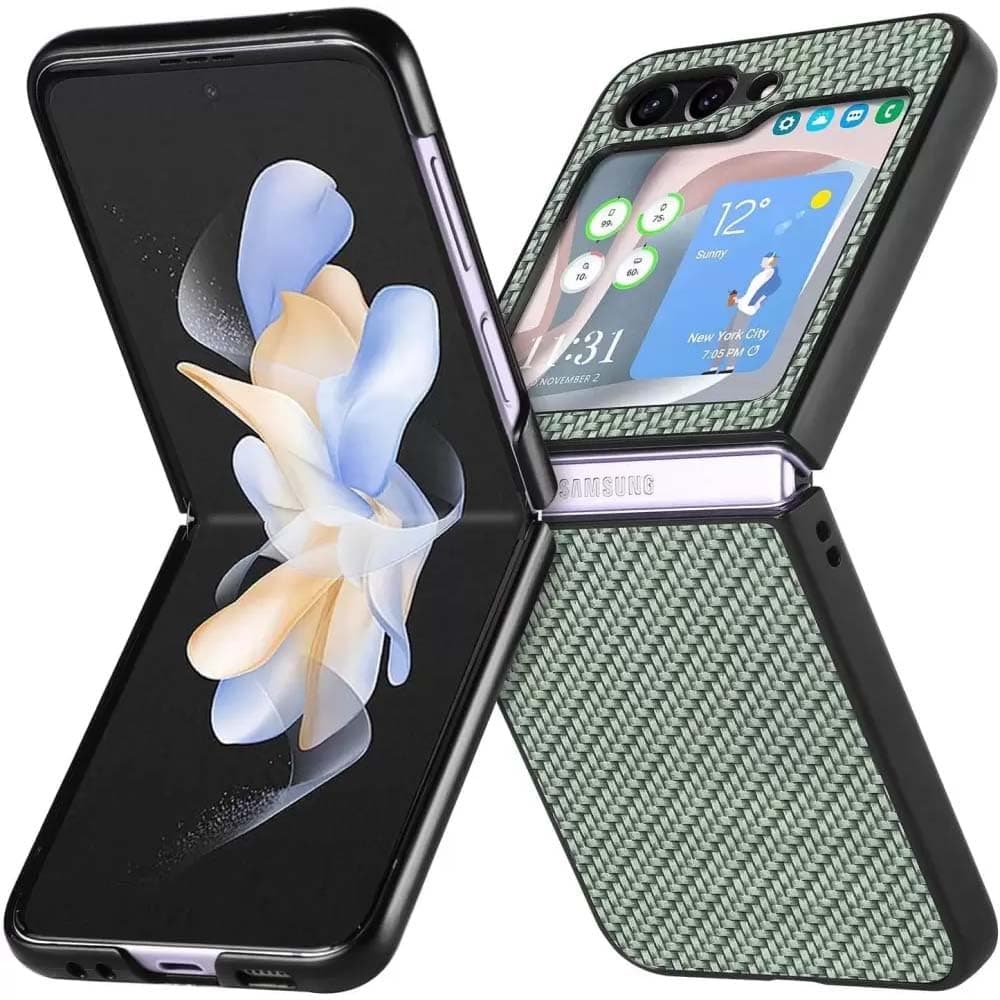Scalebee Back Cover for Samsung Galaxy Z Flip5 / Flip 5 Leather Fiber Pattern Slim Fit Anti Slip Protective Case (Shock Proof, Pack of: 1) (Green)
