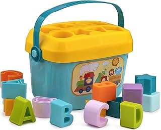 WireScorts Baby and Toddler Plastic First Educational Blocks Shape, Sorter, Colors, ABCD Shape, Toys for 1 Year Old Kids,16 Piece