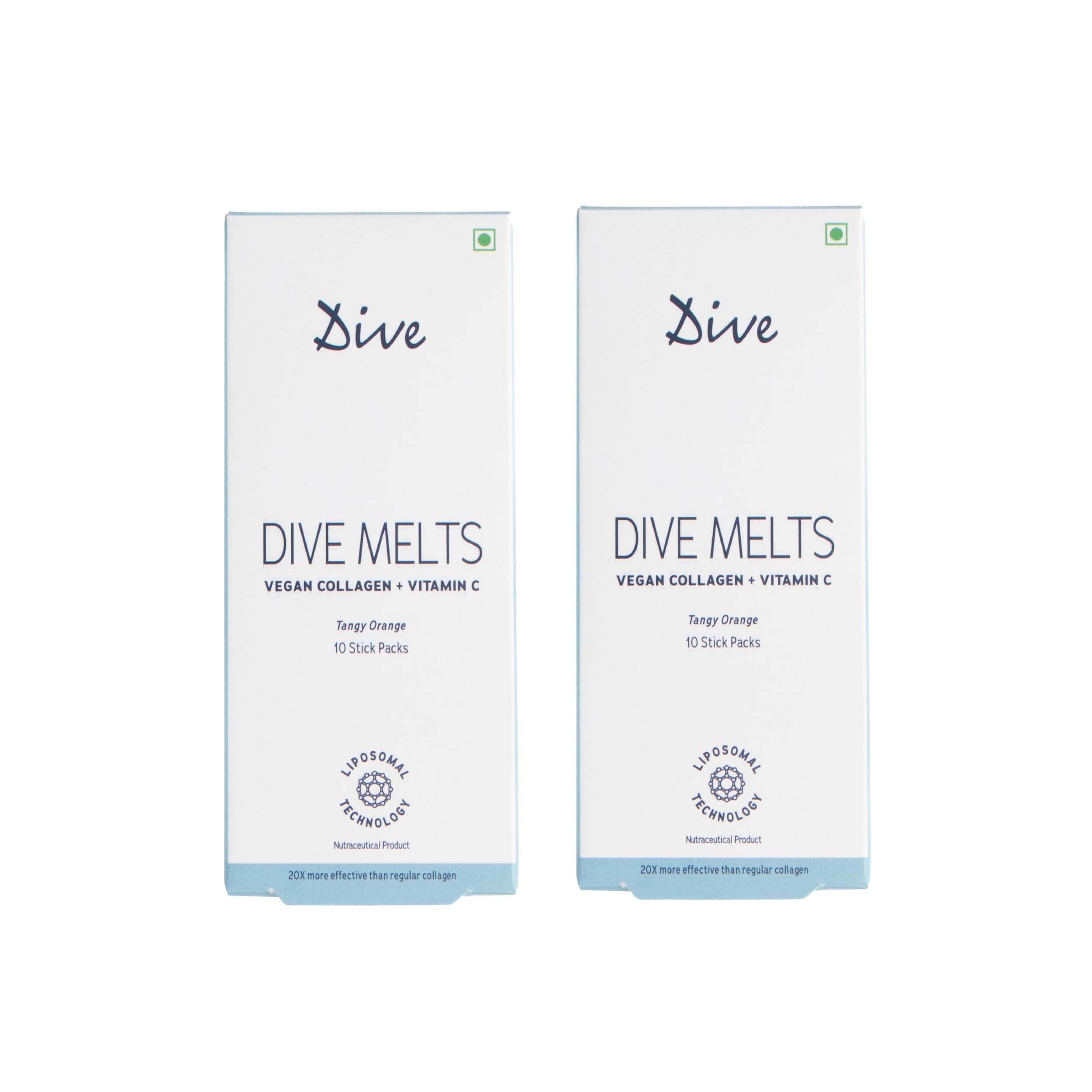 Dive Melts Vegan Collagen with Vitamin C for Women & Men | Improves Skin Hydration | Supports Healthy Skin, Hair, Joints & Bones | Glowing and Boost Skin Radiance 20 Sticks| Orange Flavor - Pack of 2