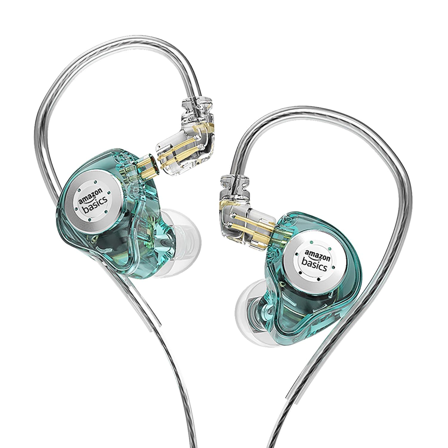 Amazon Basics Pro Series IEM Earphone, HiFi Stereo | 3.5 mm Plug| Dual Magnetic Circuit Dynamic Driver | Resin Inlay Metal Body | Detachable 5N OFC Cable | with Mic |for Audiophiles & Musicians |Cyan
