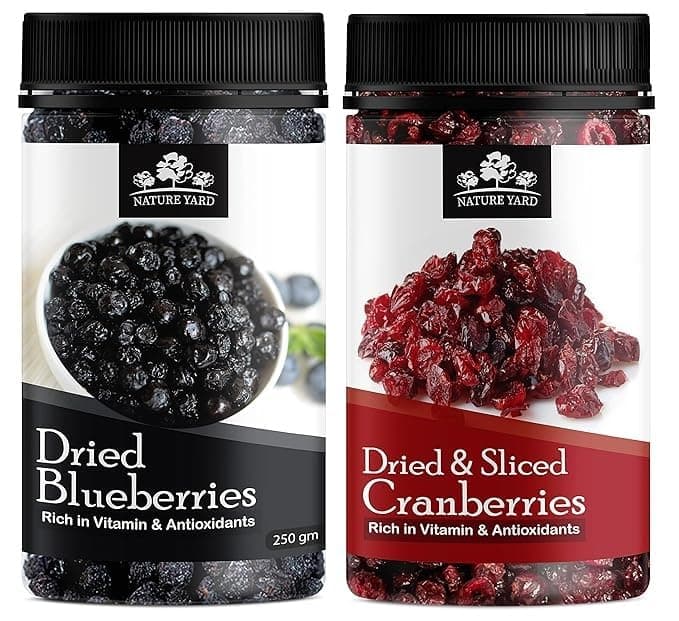 NATURE YARD Blueberry & Sliced Cranberry Dry Fruit - 500Gm - Organic Berries (Vegan & Gluten Free Snacks) (250Gm * 2), Fresh