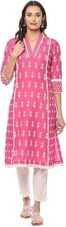 BIBA Women Cotton Regular Fit Straight Embroidered Kurta
