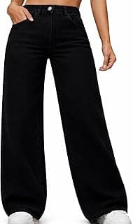 Generic Women High Waist Straight Fit Wide Leg Jeans | Dark Black Z Black Stretch Denim | Trendy Baggy Jeans for Women | Premium Casual Street wear Pants