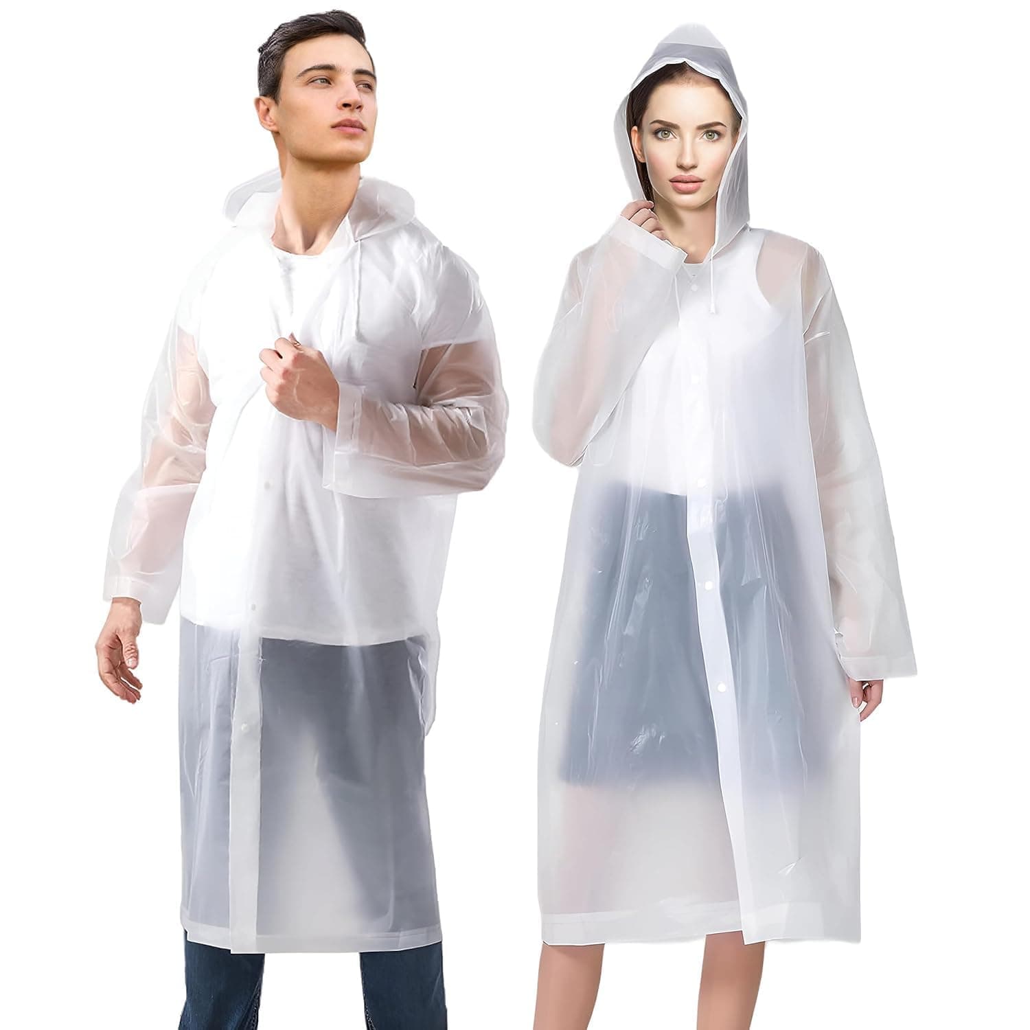 Pivalo EVA Rain Poncho for Men & Women – Lightweight Waterproof Raincoat with Hood, Adjustable Drawstring & Button Closure, Reusable Outdoor Rainwear for Men Women Boys & Girls (Universal Size, White)