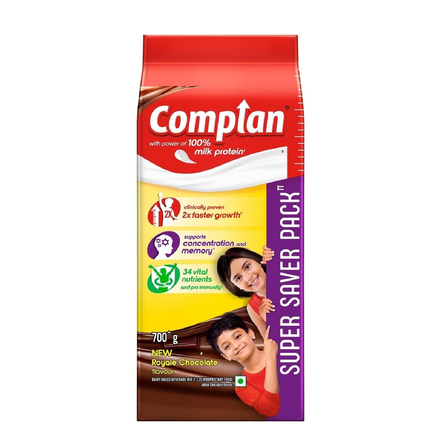 Complan Nutrition Drink Powder for Children, Royale Chocolate Flavour,700 grams Carton|Nutrition Drink for kids with protein & 34 vital nutrients, 1 count