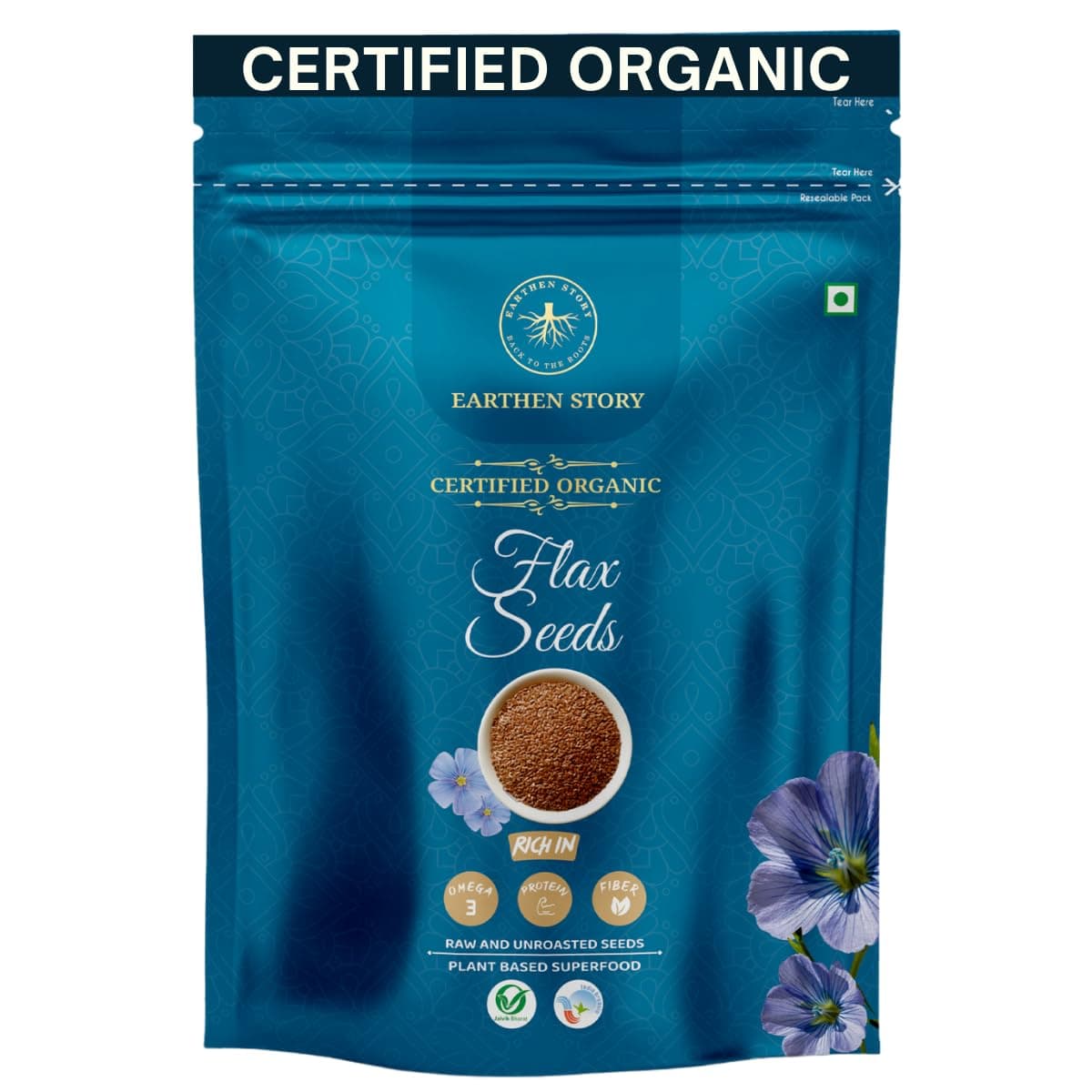 Earthen Story Organic Flax Seeds 500 g | Lab Tested for 250+ Pesticides | Certified Organic (NPOP) & Traceable with Transaction Certificate | Rich in Omega 3 & Dietary Fibre