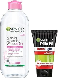 Garnier Skin Naturals, Micellar Cleansing Water, 400ml and Garnier Acno Fight Face Wash for Men, 100 gm