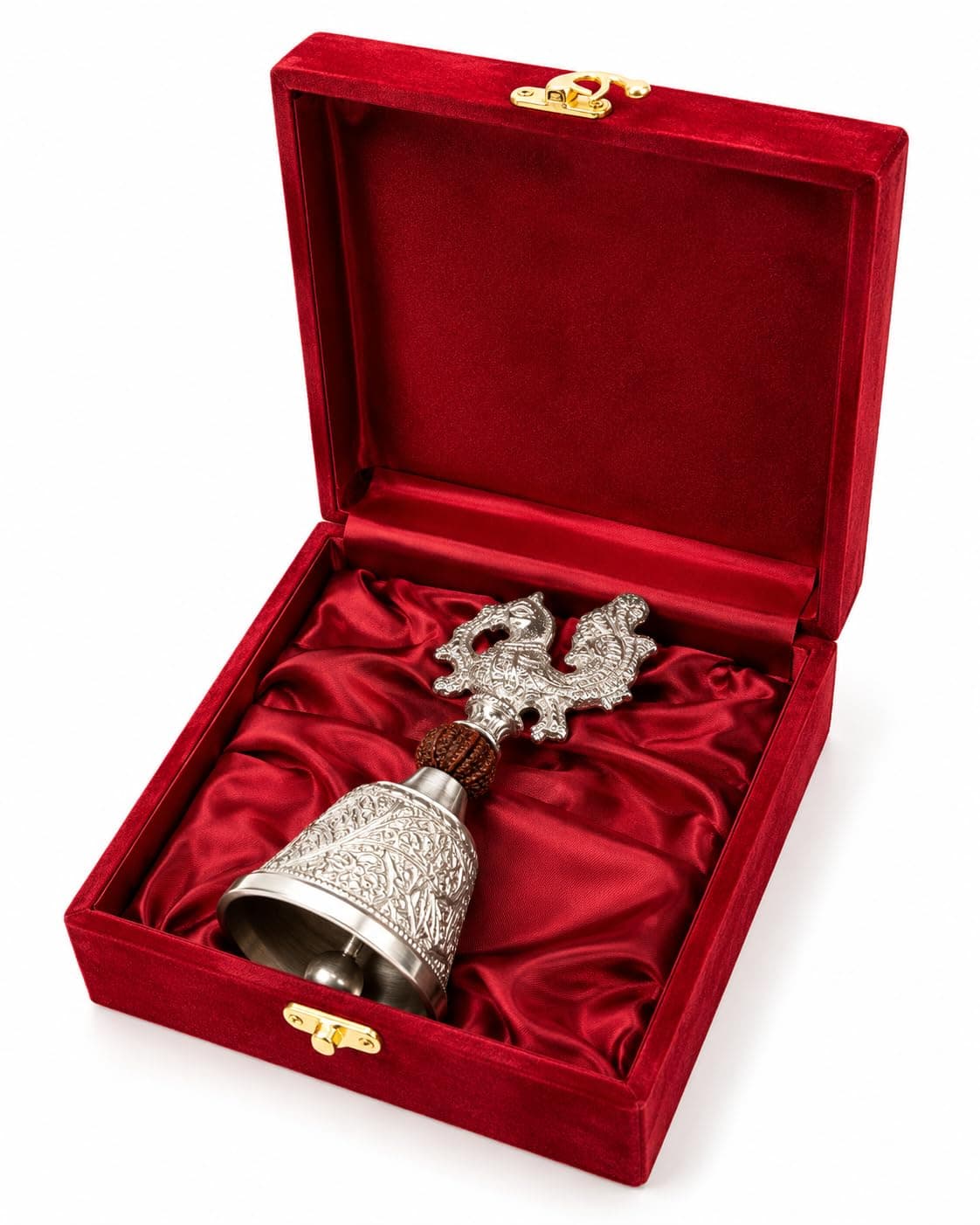 i2Collections Handcrafted Peacock Bell with Premium Red Velvet Box | Decorative Temple Ghanti for Pooja Room, Mandir, Meditation & Festive Gifting