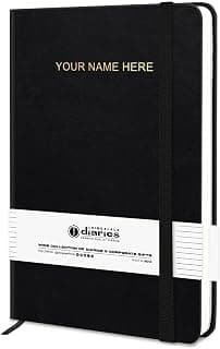 Jhingalala Black PU Leather Personalised Name Printed Notebook Diary with Elastic Lock For Office and Personal Daily Planner I A5 Customised Journal Diary I 21x14 Cm I Undated 192 Ruled Pages