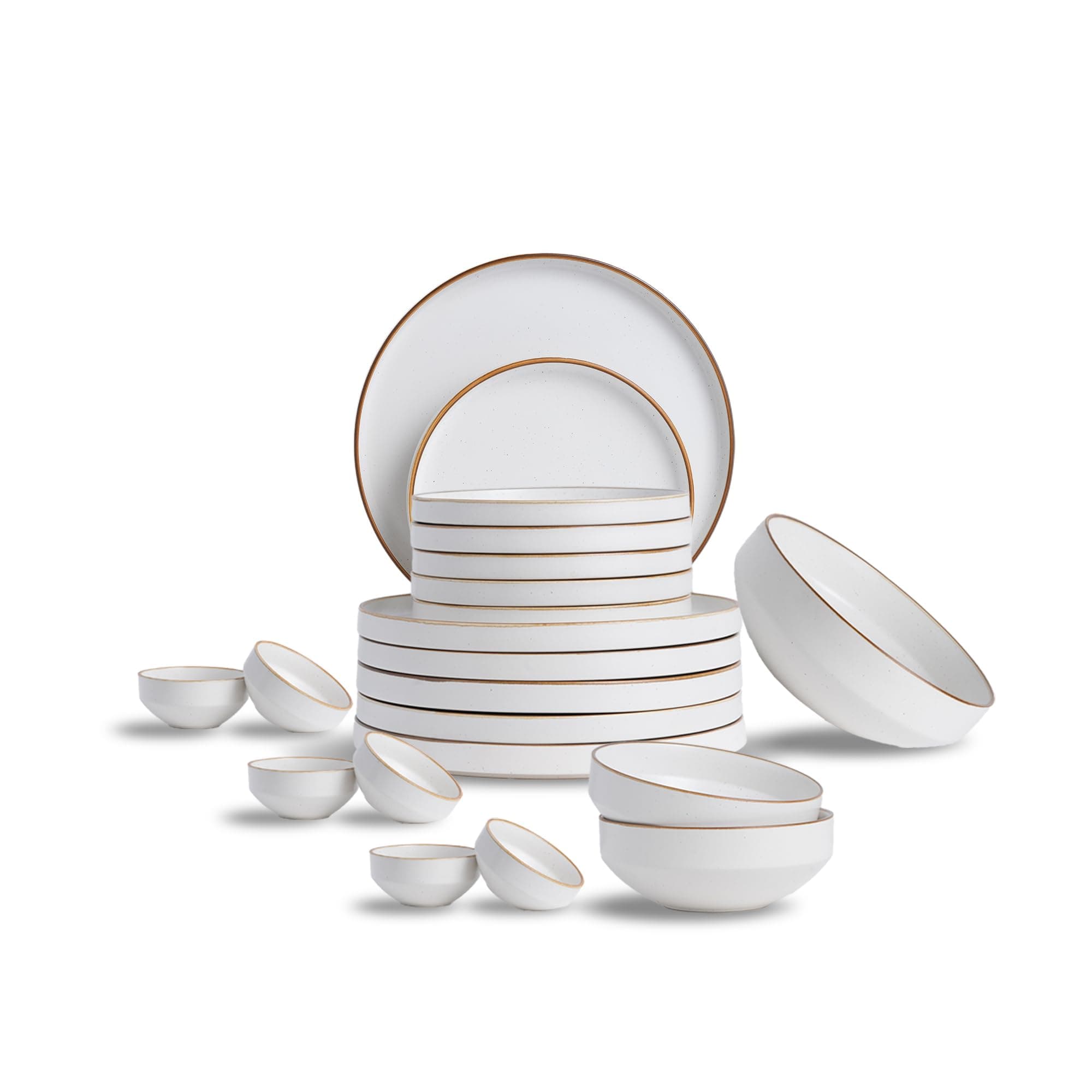 Shay Modern Ceramic Dinner Set, 21 Pcs, White | Crockery Set for Gifting & Dining| Premium Ceramic Dinner Set | Matte Finish (Japandi Dinner Set - White, 21 Piece)