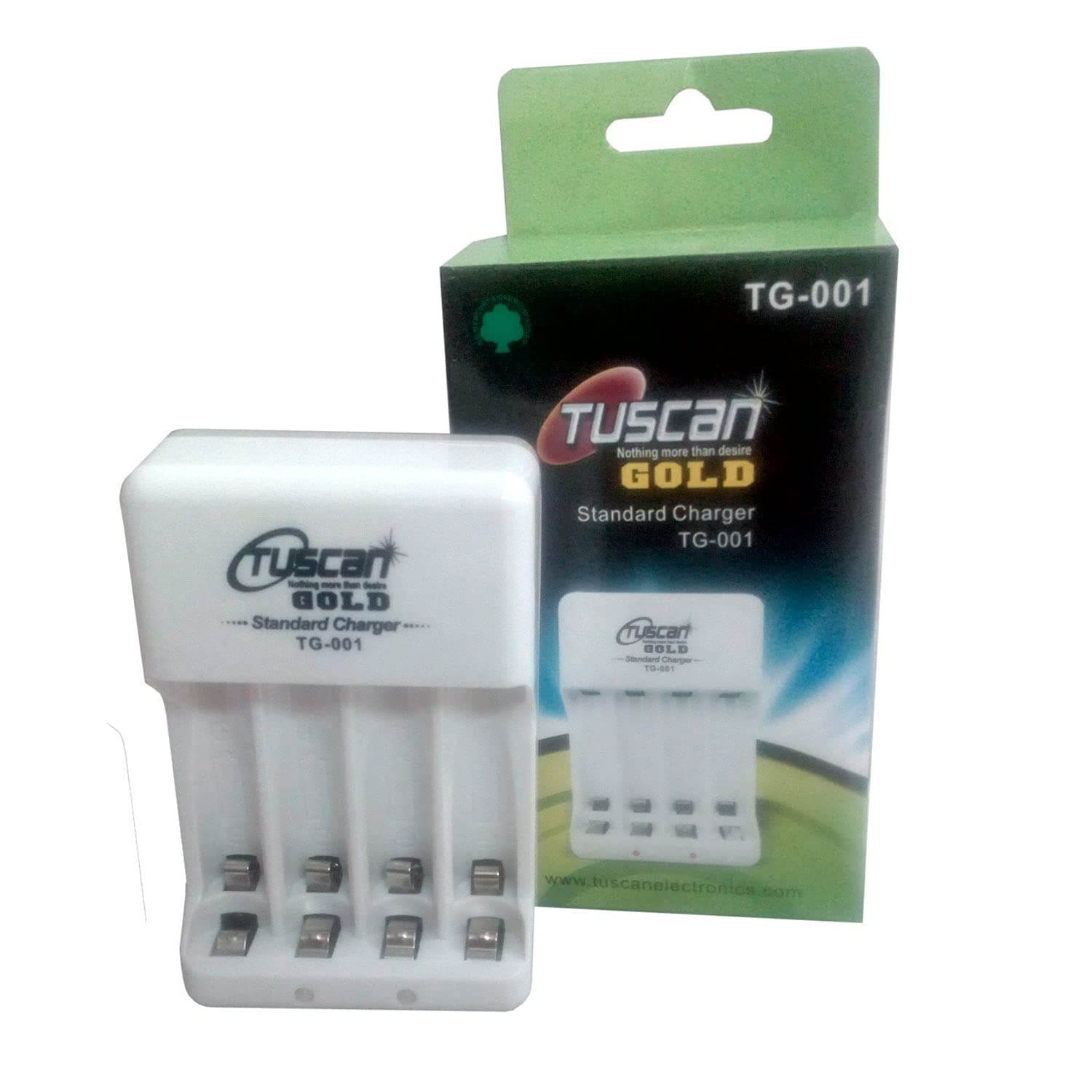 Tuscan TG001 Plug-in Battery Charger for AA/AAA Ni-MH & Ni-CD Rechargeable Batteries (White) | Fast Charging | 4 Batteries Simultaneously | Safe for Toys, Mics, Cameras | Direct Wall Plug Design