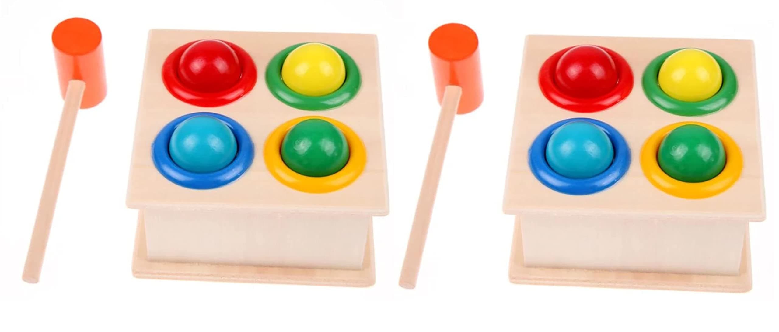 Magicwand Wooden Hammer Ball Knock Pounding Bench for Developing Fine Motor & Dexterity Skills【2 Yrs & Up】【Pack of 2 Games】【Multi-Colored】