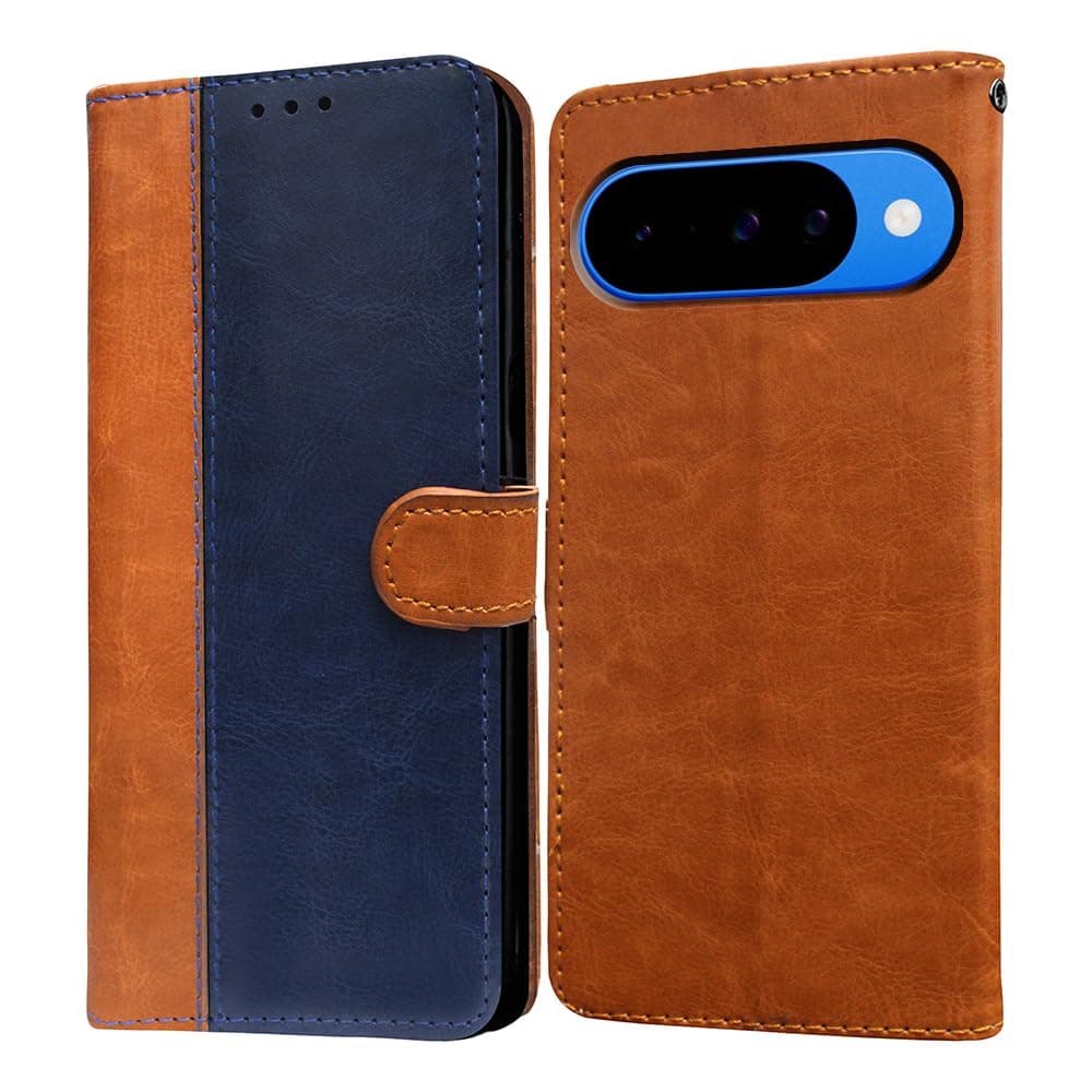 Amazon Brand - Solimo Flip Leather Mobile Cover (Soft & Flexible Back case) for Google Pixel 10 5G / 10 Pro 5G (CamelBlue)