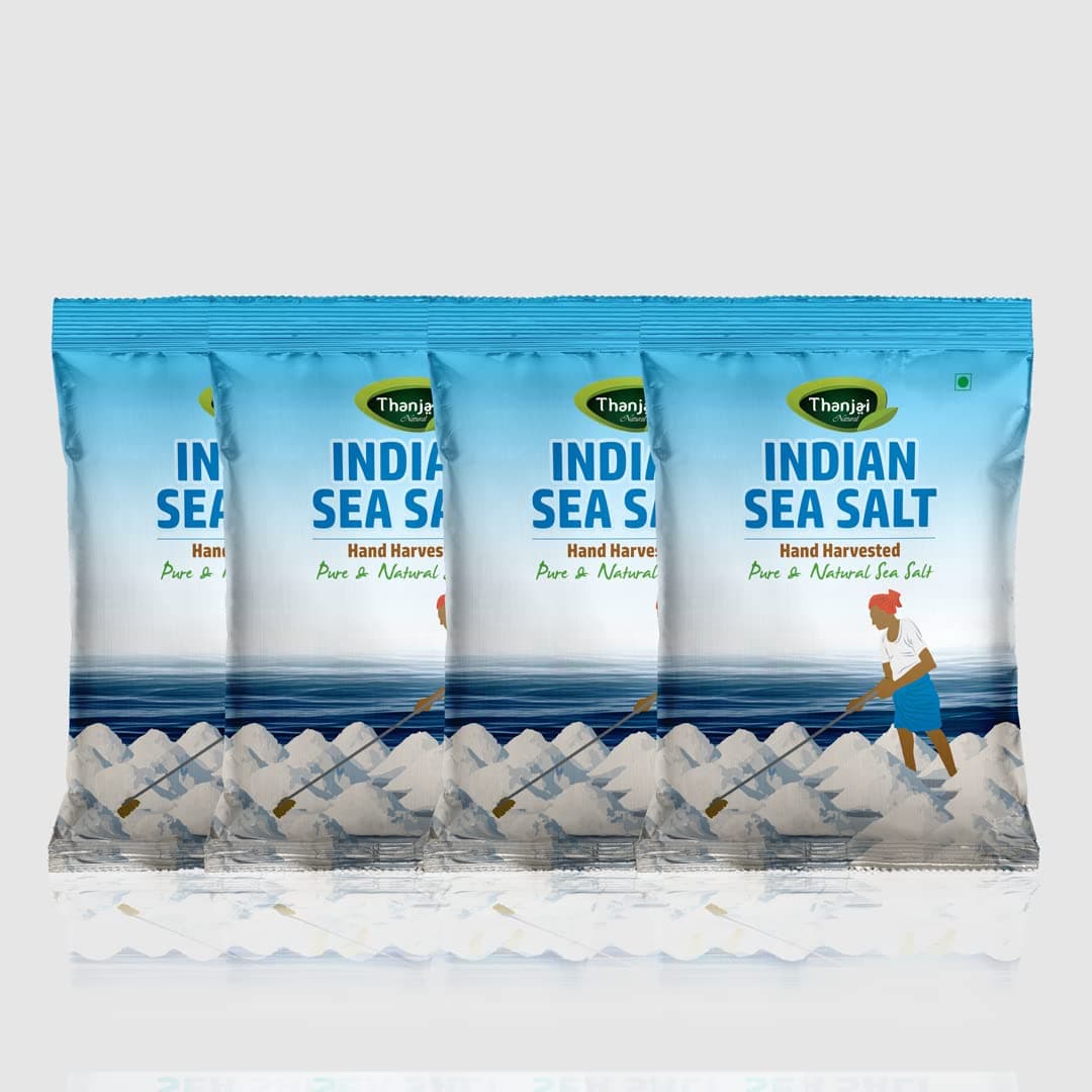Thanjai Natural Indian Sea Salt 4Kg [No Artificial Iodine] Hand Harvested Traditionally Made 100% Natural (1kg x 4) (Crystal)