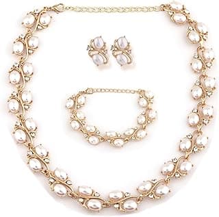 Shining Diva Fashion Latest Stylish Design Fancy Pearl Bracelet Earrings Necklace Jewellery Set for Women (15214s)