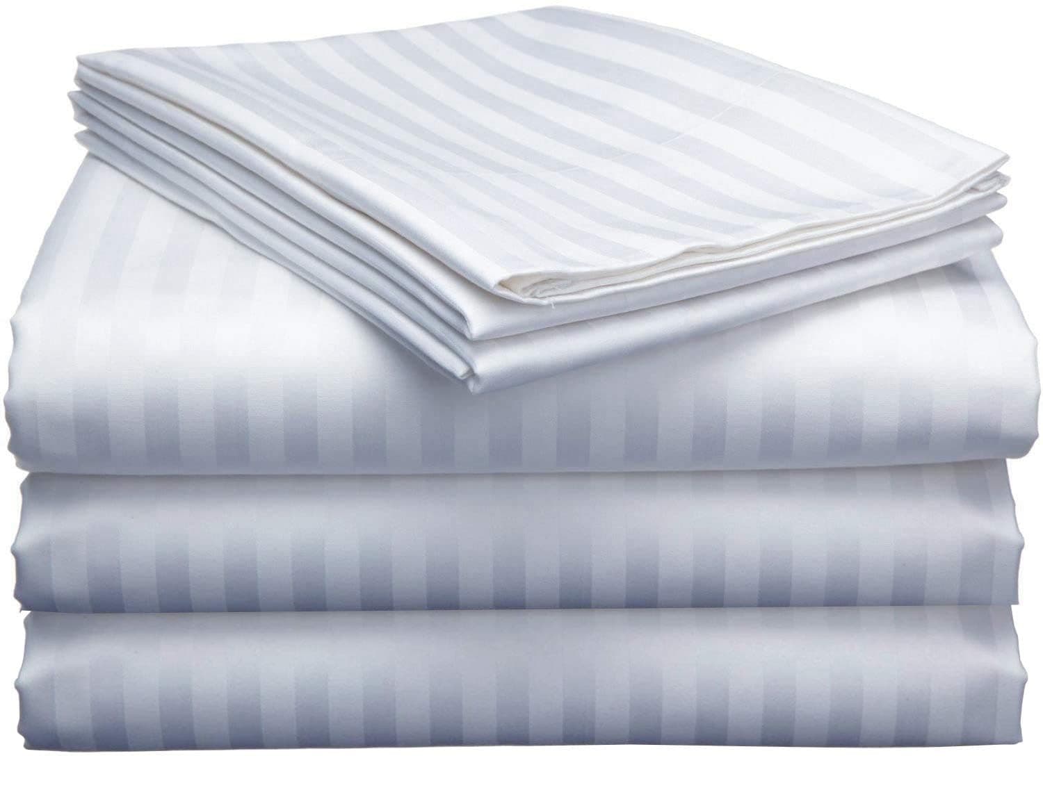Cool Dealzz Microfiber Striped 300 TC Cotton Feel BedSheet Super Queen Size (55x95) with 1 Pillow Covers - White || 55x95 inches Bedsheet for Home, Hotel, Villa, Resort and Guest House ||