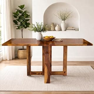ANGEL FURNITURE Solid Sheesham Wood Foldable Dining Table Compact Design (Plain Top, Honey Finish)