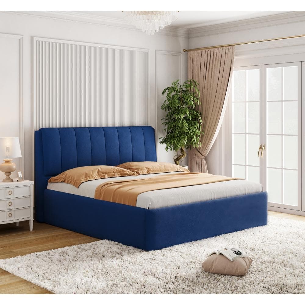 Wakefit Bed | King (78 X 72) Solid Wood Bed, Upholstered, with Storage, 3 Year Warranty | - Antho - Velvet Blue
