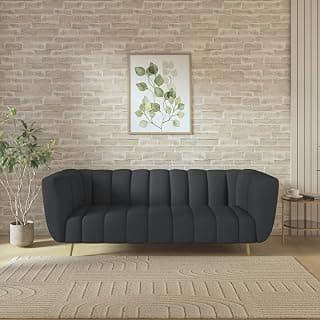 Wakeup India Mushy Premium Fabric Sofa Set | 3 Seater Sofa | Pocket Spring Cushion | Padded Cushioned Armrest | Metal Leg with Golden Polish (Dark Grey, Seating-3) | 3 Years Warranty